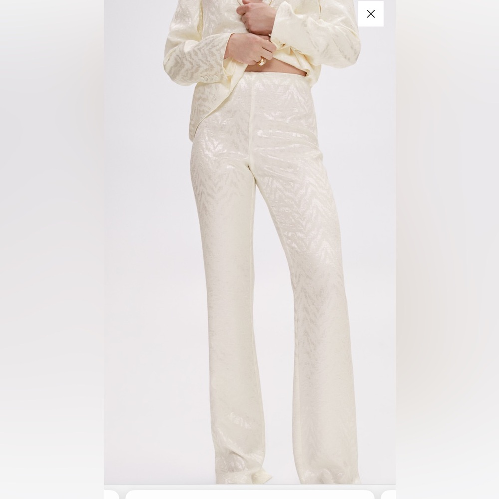 NEW MANGO MNG SIGNATURE COLLECTION WHITE JACQUARD SUIT PANTS SZ 10